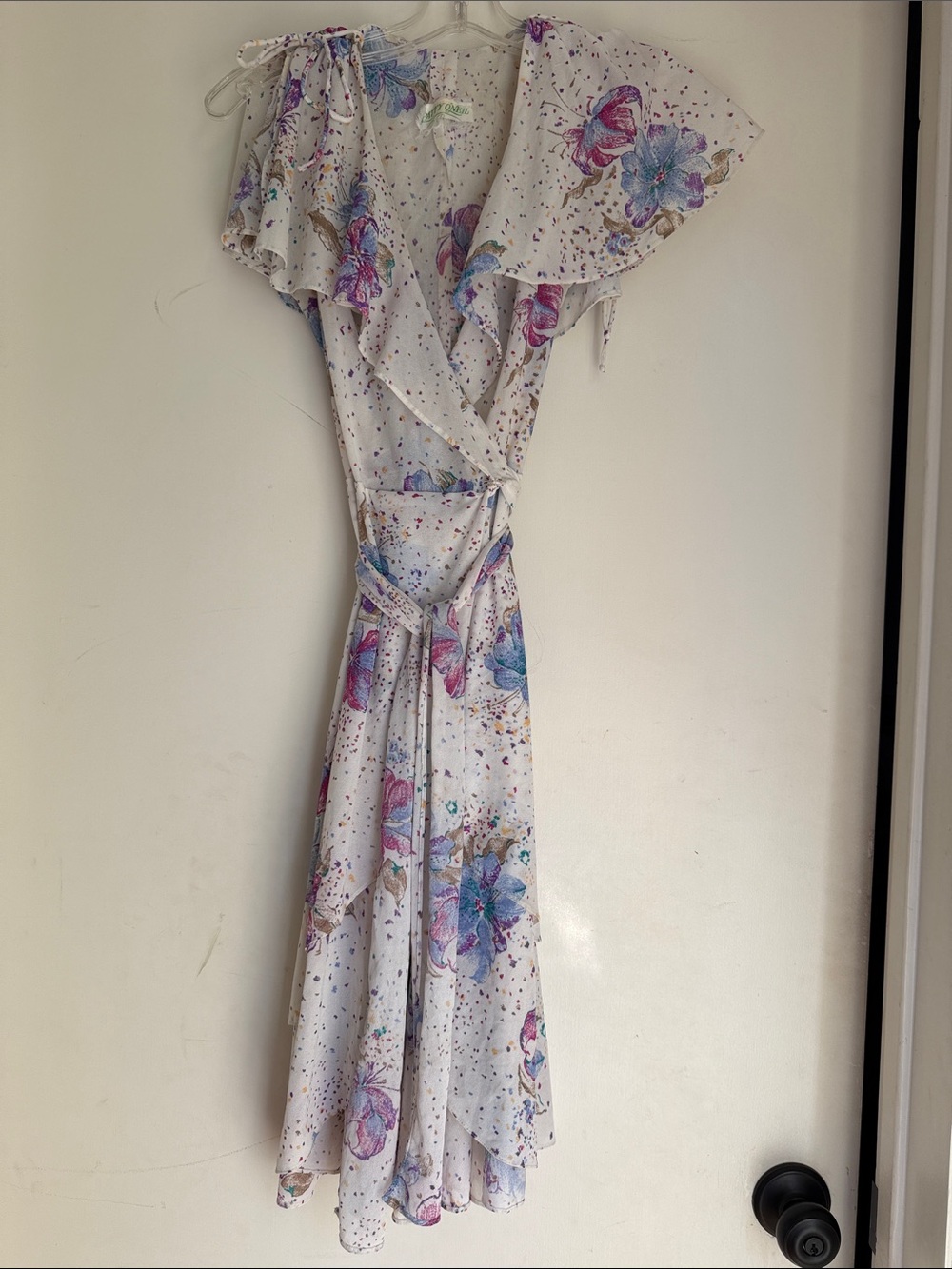 Vintage O'Neill White Midi Wrap Dress with Blue & Pink Floral Print